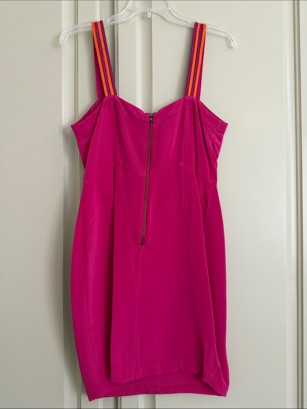 Madison Marcus Small Fuchsia Sheath Dress with Pink Tweed Panel & Striped Straps - Picture 7 of 9